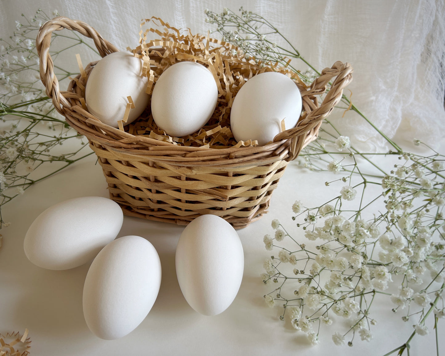 White Ceramic Goose Eggs, Half Dozen