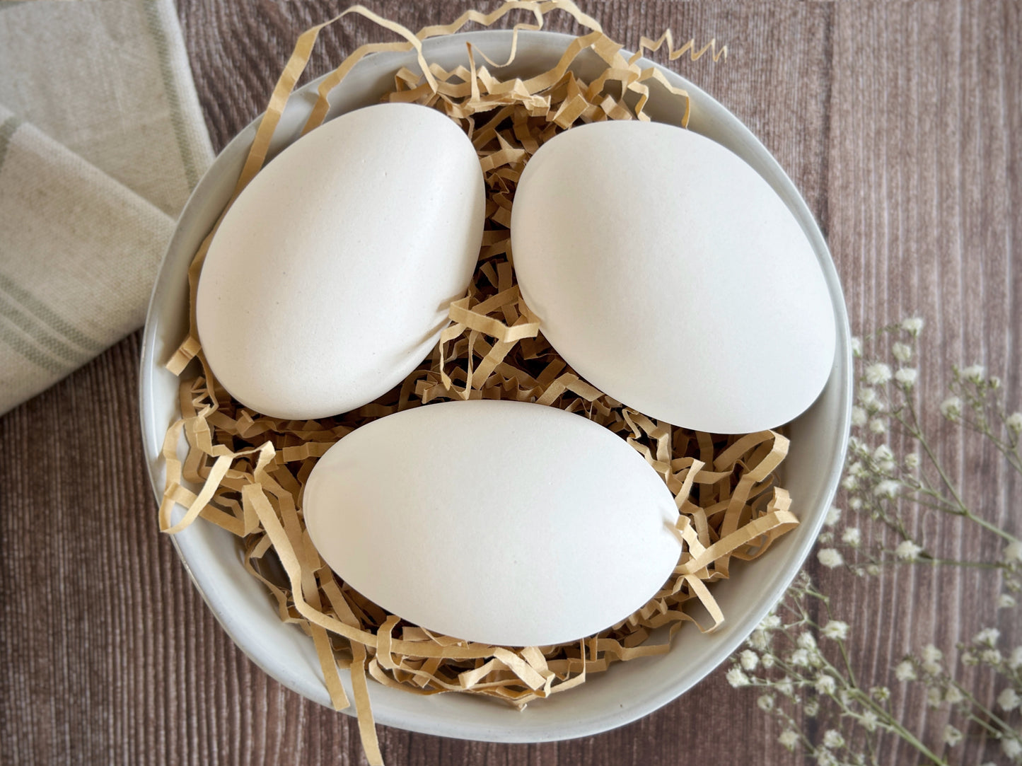 White Ceramic Goose Eggs, 3 Pack